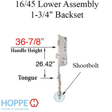Hoppe Multipoint 1.77" Backset Manual Gear with Tongue/ Shootbolt Bottom Extension